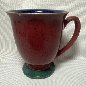 Denby Harlequin Footed Mug Red/Blue - Chip - Picture 1 of 6