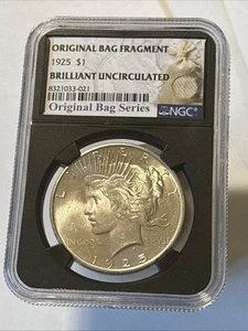 Dólar de plata Peace 1925, fragmento de bolsa original BU (LUSTRE ATRACTIVO) - Imagen 1 de 2