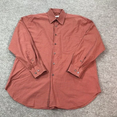 Brioni Shirt Mens Large Orange Plaid Button Down Made Italy Dress Luxury Cotton - Image 1 of 4
