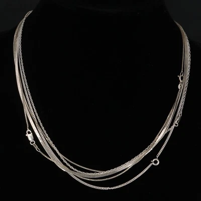 Prata esterlina - Lote de 5 colares sortidos de corrente de freio caixa de espinha de peixe - 17,5 g - Imagem 1 de 4