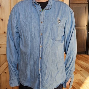 Vintage Advanced Textiles Shirt Mens XL Blue Denim Pillsbury Button  Long Sleeve - Picture 1 of 7
