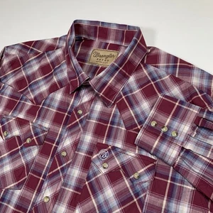 Wrangler Retro Western Pearl Snap Long Sleeve Shirt Men XXL Maroon Plaid Cowboy - Picture 1 of 9