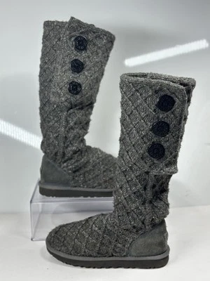UGG 3066 Enrejado Cardy Gris Suéter Tejido 3 Botones Invierno Calcetín Botas Mujer 7 Foto 1 de 4