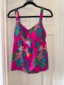 KIM GRAVEL x SWIMSUITS FOR ALL Scoopneck Tankini Top RASPBERRY sz 10 - Picture 1 of 3