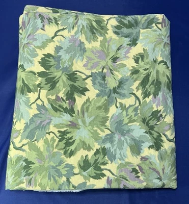 Vintage 80s Bloomcraft Fabric Original Screen Print Leaves Green Hemmed 55 X 77 - Image 1 of 4