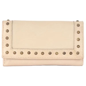 Vintage italienische Boho-Geldbörse aus Leder mit Nieten und Dreifachfaltung - Reißverschluss & Kre... - Bild 1 von 7