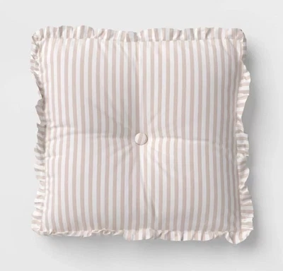 Oversized Square Stripe Pillow with Ruffle Trim Natural/White - Threshold - Image 1 of 4