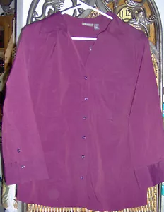 Blusa elástica de manga larga con botones en la parte delantera Apt 9 ciruela talla grande nueva con etiquetas - Imagen 1 de 3