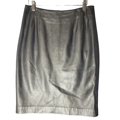 Falda Doncaster Mujer 8 Plateada Cuero Metálico Lápiz Hasta la Rodilla Gris Años 90 De Colección Foto 1 de 4