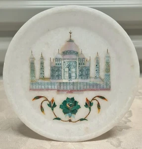 PLACA DE MÁRMOL BLANCO ABULÓN INCRUSTACIÓN PALACIO TAJ MAHAL FLORAL  - Imagen 1 de 6