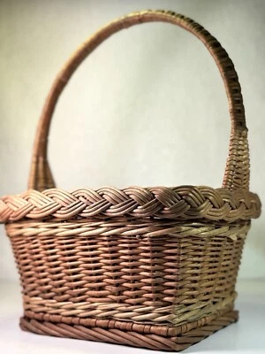 Vintage Rectangular Wicker Weaved Bread Basket w/ Hande 1970s MCM 10.5"x7.75" - Image 1 of 4