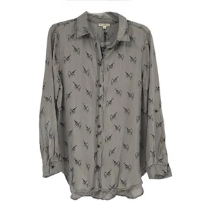 Jane and Delancey Top Neu mit Etikett Damen Größe XL grau Giraffenmuster Knopf Langarm - Bild 1 von 8