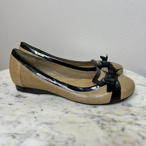 Antonio Melani Tan Black Ballet Flats Leather Size 6 M Comfort Bow Shoes -F1 - Picture 1 of 7
