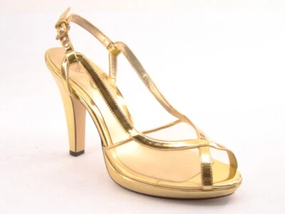 Nuevo NINA Mujeres Cuero Dorado Malla Vestido Boda Noche Tacón Alto Zapato con Cordones Foto 1 de 2