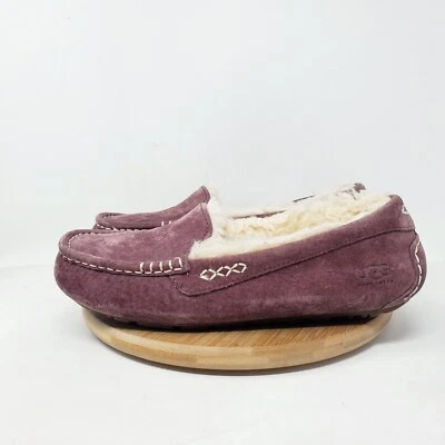 UGG Ansley Slippers Womens 8 Purple Suede Shearling Lined Moc Toe Shoes - Image 1 of 4