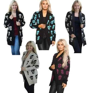 Womens Skull Skeleton Cardigan Ladies Open Front Knitted Halloween Cardigan UK - Picture 1 of 12