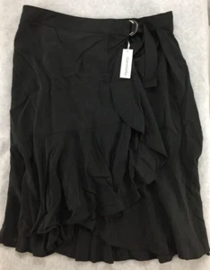 COMMONRY SIZE 22 WOMENS BLACK FULL WRAP SKIRT MIDI LENGTH SILVER BUCKLE NEW TAGS - Picture 1 of 12