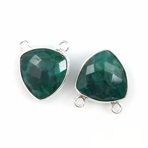 Bezel Gem Links-  Sterling Silver-Small Trillion-15mm-Emerald Dyed-1pc - Picture 1 of 3