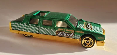 Hot Wheels 1990 Taxi Limozeen a cuadros oro verde ~ llantas hoja de sierra Foto 1 de 4