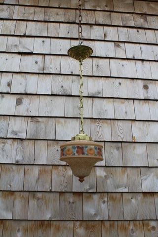 Antique Art Deco Art Nouveau Pendant Light Fixture Great Glass Shade Bellova Cover