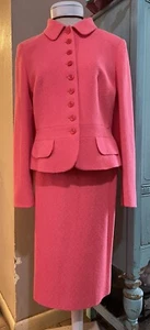 ESCADA Pfirsich Rosa Schurwollmischung Jacke Rock Anzug Karriere Set Gr. 42 Ostern - Bild 1 von 14