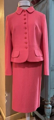 ESCADA Rosa Melocotón Nueva Mezcla de Lana Chaqueta Falda Traje Conjunto de Carrera Talla 42 Pascua Foto 1 de 4