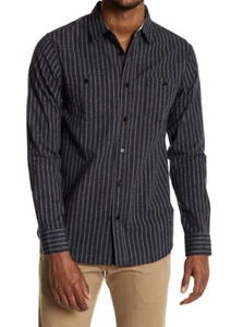 Coastal Striped Ride Button Down Shirt L Flannel Gray - Picture 1 of 7