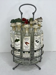 Vintage Au Printemps 9 Gourmet Spice Jars w/Ceramic Lids on Revolving Spice Rack - Picture 1 of 18