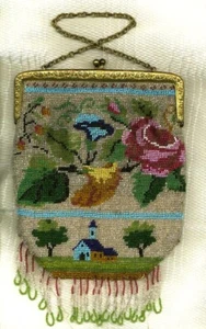 VINTAGE HIGH FASHION ACCESSORY: Bead Purse w Floral and Scenic Design and Pouch - Picture 1 of 6