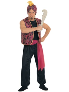 Herren Arabische Geine Kostüm Sultan Kostüm Erwachsene Outfit Buch Tag - Bild 1 von 1