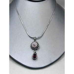 925 Italy Garnet Morganite Sterling Silver Pendant Necklace Gemstone - Picture 1 of 8