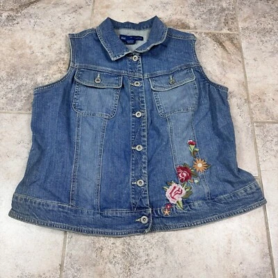 Avenue Jeans Denim Vest Vintage Womens Size 14/16 Blue Floral Embroidery - Image 1 of 4