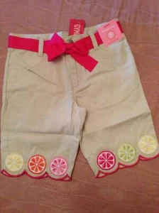 Gymboree Citrus Cooler Lemon Embroidered Khaki Bermuda Shorts Sz 7 NWT - Picture 1 of 1