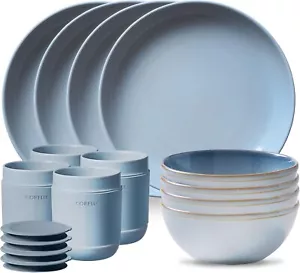 Corelle Stoneware 16-Pc Dinnerware Set, Handcrafted Artisanal Double Bead Plates - Picture 1 of 9