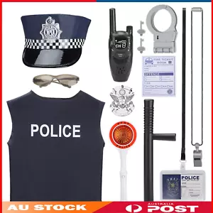 Kids Police Role Play Costume Set Hat, Shirt, Whistle Cosplay Gift 20251 - Picture 1 of 25