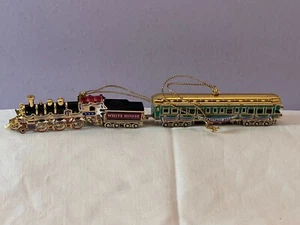 Christmas ornament brass white house 2014 set of 2 train set EX9311 - Picture 1 of 8