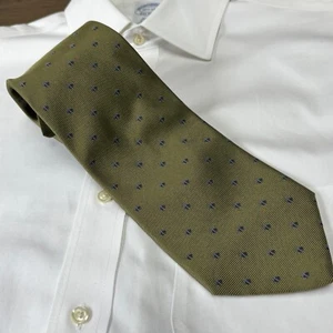 Cravatta vintage Brooks Brothers 100% seta USA verde pile dorato logo AOP all over - Foto 1 di 6