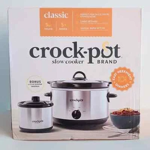 Crockpot 5-Quart Round Manual Stainless Steel Slow Cooker & Little Dipper 16oz. - Picture 1 of 3