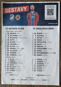 Line-ups Fortuna Liga FC Viktoria Plzen - FC Zbrojovka Brno # Doosan Arena - Picture 1 of 1