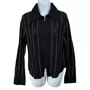 Lucy Pirada Womens Large Top Long Sleeve Black Semi Sheer Collared Y2K - Picture 1 of 17