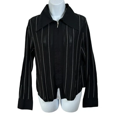 Lucy Pirada Womens Large Top Long Sleeve Black Semi Sheer Collared Y2K - Image 1 of 4