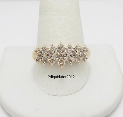 Vintage 1CT Natural Diamond Cluster Cocktail Wedding Band Ring 10K Yellow Gold - Image 1 of 4