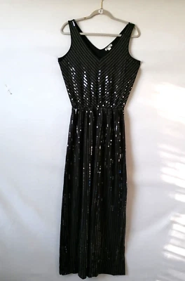 Maxi Vestido Garnet Hill Para Mujer Negro Sin Mangas Cuello en V Brillante Lentejuelas Talla S Foto 1 de 4