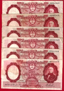 ARGENTINA 10K Pesos 1967 SAN MARTIN Without Ley Suffix B (VG) LAST NOTE (P-281b) - Picture 1 of 7