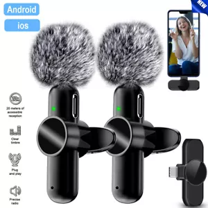 Lavalier Mikrofon Kabellos,2xMini Ansteckmikrofon Wireless Microphone für Handy - Bild 1 von 12