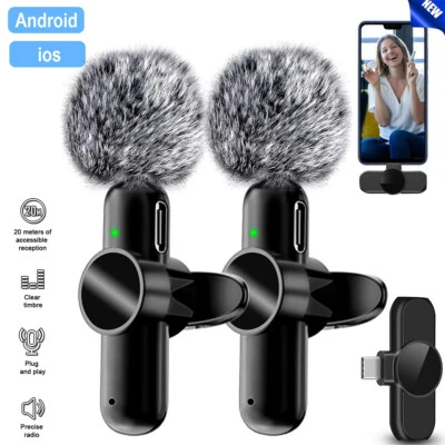 Lavalier Mikrofon Kabellos,2xMini Ansteckmikrofon Wireless Microphone für Handy - Bild 1 von 4