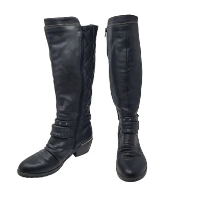 Botas Rieker Veganas de Cuero Negras Hasta la Rodilla con Cremallera 40 Hebilla con Cinturón Acolchadas Foto 1 de 4