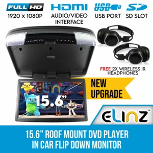 15" DVD Player Roof Mount HDMI In Car Flip Down Monitor MP5 12V 24V Elinz - Picture 1 of 12
