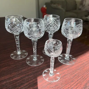 4 Bohemian Cut Rose Crystal Wine/cordial Glasses 6” & One 4.5” Cordial Beautiful - Picture 1 of 10