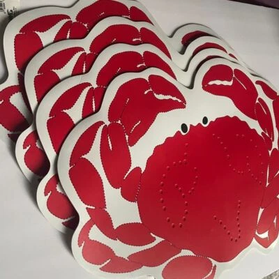 Juego de 4 manteles individuales con respaldo de espuma de vinilo en forma de cangrejo criatura marina mariscos rojos Foto 1 de 4